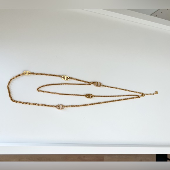 Christian Dior ⭐️ Golden Tone CD Logo Long Necklace + Gift Package - Picture 5 of 9